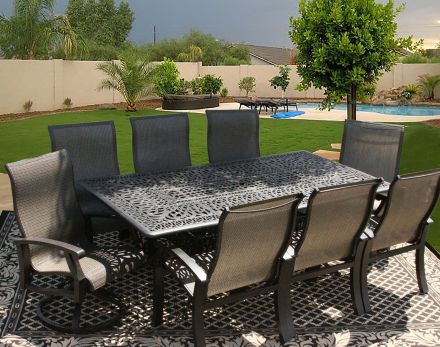 Barbados Sling Outdoor Patio 9pc Dining Set For 8 Person With 44x84 Rectangle Series 2000 Table