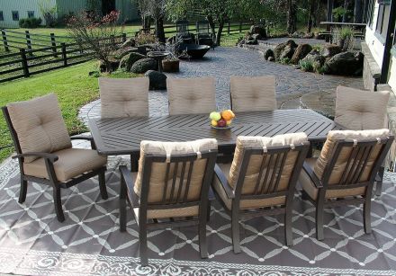 Barbados Cushion Outdoor Patio 9pc Dining Set for 8 Person with 44x86 Rectangle Series 4000 Table - Antique Bronze Finish