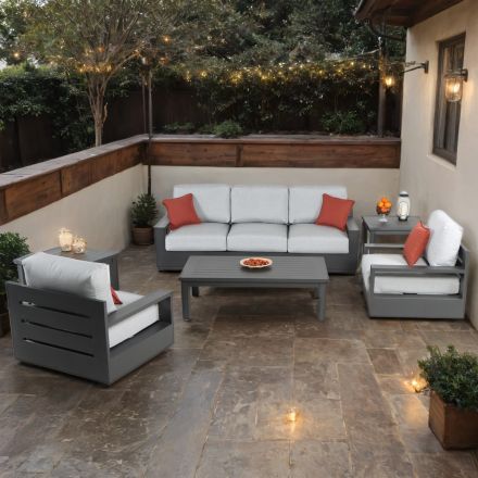 Sereno Outdoor Patio Deep Seating Set Sofa with Club Swivel Rocker and Tables