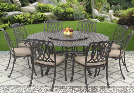 San Marcos Outdoor Patio 9pc Set 8 dining Chairs 71 Inch Round Table 35 Series 5000