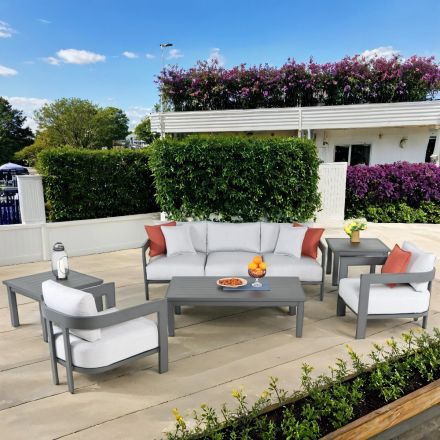Terra Outdoor Patio Deep Seating Set Sofa with Club Swivel Rocker and Tables