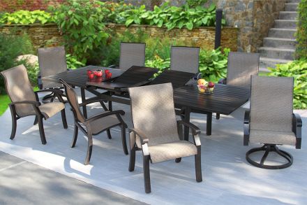 Barbados Sling Patio 9pc Dining Set 44X130 Extendable Table Series 4000