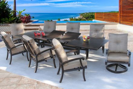 Barbados Cushion Patio 9pc Dining Set 44X130 Extendable Table Series 4000