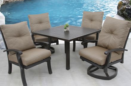 Barbados Cushion Outdoor Patio 5pc Dining Set with 44 Inch Square Table Series 4000 