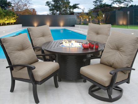 Barbados Cushion Outdoor Patio 5pc Dining Set with 50 Inch Round Fire Table Series 4000 